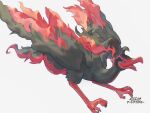  bird blue_eyes commentary_request copyright_name galarian_form galarian_moltres gen_8_pokemon legendary_pokemon muginoomoti open_mouth pokemon simple_background smile talons tongue translation_request white_background 