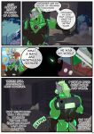 anthro anti-hero balls beard beaten belly bruised butt canid canine canis claws clothing cobalt_beast comic crisis_ch1 dialogue duo facial_hair facial_horn flaccid flashback foreskin genitals green_eyes green_hair hair hero hi_res horn latex male male/male mammal musclegut muscular nipples nose_horn penis rhinoceros samaraka skintight_suit sonarceros supersuit tail torn_clothing villainous wolf