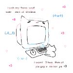2023 ambiguous_gender domestic_cat english_text felid feline felis feral heart_symbol hi_res i_love_you kaomoji looking_at_computer looking_at_object mammal rear_view sillycritterz simple_background solo text watermark