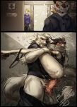 anthro anus bathroom belt big_penis blush bodily_fluids bottomwear bottomwear_down bulge butt canid canine canis clothed clothed_anthro clothing clothing_around_one_leg covering covering_mouth cum cum_in_vagina cum_inside domestic_cat duo erection felid feline felis female fluffy fluffy_tail fully_clothed fully_clothed_anthro fur genital_fluids genitals heart_symbol hi_res hoodie male male/female mammal mekaska mikasa_(mekaska) moan orange_body orange_fur pantherine panties panties_around_one_leg panties_down pants pants_down partially_clothed pawpads penis public_restroom pussy_juice_on_panties sex shirt smile stand_and_carry_position standing standing_sex stealth_sex tail tank_top tiger topwear underwear underwear_around_one_leg underwear_down vaginal_fluids wet wet_clothing wet_panties wet_underwear whiskers white_body white_fur wolf