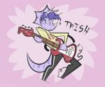 2025 4_fingers anthro artist_name bass_guitar black_outline bone_frill cavemanon_studios ceratopsian character_name clothed clothed_anthro clothed_female clothing digital_drawing_(artwork) digital_media_(artwork) dinosaur female female_anthro fingers freckles frill_(anatomy) fully_clothed fully_clothed_anthro fully_clothed_female goodbye_volcano_high guitar hair half-closed_eyes hoodie horn jackiel00p musical_instrument narrowed_eyes ornithischian outline playing_bass plucked_string_instrument pointed_breasts portrait prehistoric_species purple_body purple_eyes purple_hair purple_scales reptile scales scalie simple_background snoot_game snout solo string_instrument tail text thick_outline three-quarter_portrait topwear track_pants triceratops trish_(gvh) undercut wire