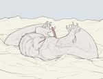 2025 4_eyes 4_toes bedding blanket chest_tuft claws digital_drawing_(artwork) digital_media_(artwork) earhole erection feet feral genitals grey_background head_tuft hi_res looking_at_genitalia looking_at_self lying male membrane_(anatomy) membranous_wings multi_eye neck_tuft on_back penis pink_mouth pink_penis simple_background solo tailless_wyvern teeth three-quarter_view toes tuft unusual_anatomy white_blanket white_body wings zw3