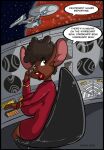 2022 anthro big_breasts boots breasts brown_body brown_fur brown_hair buckteeth clothed clothing coffeebean_(dutch) cosplay digital_media_(artwork) dutch_(artist) english_text female footwear fur hair hi_res lips mammal mouse murid murine nyota_uhura open_mouth planet red_lips rodent shoes solo space spacecraft speech_bubble star star_trek starfleet_uniform teeth text thick_thighs vehicle