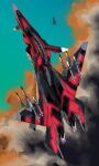  absurdres aircraft airplane cloud cockpit contrail dusk fighter_jet flying highres kimuwaipu military military_vehicle missile pilot roundel science_fiction sentou_yousei_yukikaze sky variable_fighter vehicle_focus 