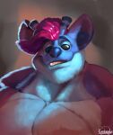  2021 alien antennae_(anatomy) anthro big_muscles blue_body blue_eyes blue_fur blue_nose disney experiment_(lilo_and_stitch) fur grin hair hi_res huge_muscles karrnade lilo_and_stitch looking_at_viewer male max_(maxpany) muscular muscular_anthro muscular_male pink_hair signature smile solo 