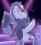  abs anthro anti_dev armpit_hair balls big_penis black_body black_fur body_hair erection fur genitals grey_body grey_fur hi_res male muscular muscular_anthro muscular_male nintendo nude obstagoon pecs penis pok&eacute;mon pok&eacute;mon_(species) solo tongue tongue_out video_games 