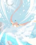  closed_eyes cloud commentary_request day flying gen_3_pokemon highres jirachi mythical_pokemon no_humans outdoors pokemon pokemon_(creature) sky solo stone water winegrapeivy 