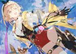  1girl atelier_(series) atelier_ryza black_gloves brown_hair gloves open_mouth red_shorts reisalin_stout shirt shorts standing taiki_(luster) white_shirt 