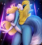 adorableinall anthro blonde_hair blue_body blue_eyes blue_fur breasts canid canine canis digital_media_(artwork) eyelashes female fingers fur hair hi_res looking_at_viewer mammal milagros_desantis nails nipples nude solo wolf 