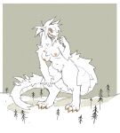  anthro breasts dragon female fur furred_dragon macro plant solo thorn_paw tongue tree 