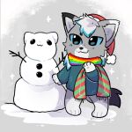  1:1 anthro belovedfoxx bundled_up canid canine canis christmas christmas_clothing christmas_headwear clothing dante_kinkade happy hat headgear headwear holidays lgbt_pride male mammal pride_colors santa_hat scarf snow snowing snowman solo sweater topwear wolf 