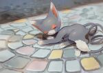  :&lt; blue_eyes cat closed_mouth colored_sclera commentary_request day gen_4_pokemon glameow highres kikuyoshi_(tracco) no_humans one_eye_closed outdoors paws pokemon pokemon_(creature) solo toes yellow_sclera 