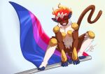 absurd_res animal_humanoid armor armor_plates cheek_tuft chest_armor ear_piercing eyes_closed facial_tuft fan_character feet fur generation_4_pokemon hair haplorhine happy hi_res holding_object humanoid humanoid_feet humanoid_hands infernape lgbt_pride male mammal mammal_humanoid monkey monkey_humanoid monkey_tail multicolored_body multicolored_fur multicolored_hair neck_tuft nintendo notched_ear piercing plantigrade pokemon pokemon_(species) pride_colors primate primate_humanoid shaded sharp_teeth signature simple_background simple_face simple_shading smile smile_lines smiley_face solo spread_legs spreading tabascomilk tail teeth teeth_showing tongue tuft two_tone_body two_tone_fur two_tone_hair white_body white_fur