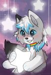  anthro belovedfoxx blush canid canine canis dante_kinkade happy hi_res lgbt_pride male mammal night pride_colors solo star star_catch wolf 