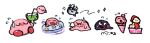  cherry drinking_straw flying flying_sweatdrops food fruit gooey_(kirby) green_liquid ice_cream_cone ice_kirby innertube kirby kirby_(series) niji2010 no_humans simple_background sweat sweatdrop swim_ring waddle_dee water white_background 