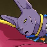 anthro bed beerus collar derp_eyes domestic_cat dragon_ball dragon_ball_super exhausted felid feline felis furniture hairless hairless_cat half_dime hi_res humor jewelry male mammal meme necklace open_mouth purple_body solo sphynx_(cat) tired yellow_eyes