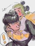  ! 1boy 1girl aged_down black_hair blue_eyes blush braid bun_with_braided_base child closed_eyes diamond_wa_kudakenai double_bun gakuran green_hair hair_bun heart higashikata_josuke jewelry jojo_no_kimyou_na_bouken kujo_jolyne lighthouse_(lt_yummy) looking_at_another multicolored_hair peace_symbol pompadour school_uniform shirt simple_background sketch skirt spoken_exclamation_mark sweatdrop two-tone_hair white_background white_sleeves yellow_shirt yellow_skirt 