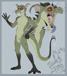 absurd_res anthro arm_spikes front_view green_body grey_background head_spikes hi_res imperatorcaesar kobold looking_at_viewer male mouth_closed mouth_shot narrowed_eyes open_mouth pupils red_sclera scalie shoulder_spikes simple_background slit_pupils solo spiked_tail spikes spikes_(anatomy) standing tail whiskers yellow_eyes