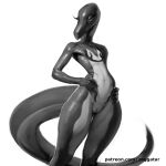  1:1 anthro eyelashes female flat_chested genitals greyscale hands_on_hips lizard monochrome nintendo nude pok&eacute;mon pok&eacute;mon_(species) pussy reptile salazzle scalie slim solo standing thick_tail video_games wide_hips zaggatar 