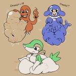 1:1 2024 abdominal_bulge ambiguous_gender ambiguous_pred belly big_belly black_eyes blue_body body_outline charmander claws dialogue digital_media_(artwork) duo feral feral_pred fire flaming_tail generation_1_pokemon generation_5_pokemon generation_7_pokemon green_body hand_on_belly heart_symbol hi_res huge_belly imprint looking_at_viewer muffled multiple_images navel nintendo open_mouth orange_body orange_skin pawplants pokemon pokemon_(species) popplio simple_background size_difference smaller_pred snivy tail tan_background teeth tight_bulges unseen_prey unwilling_prey vore vowelless vowelless_vocalization whiskers