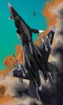  absurdres aircraft airplane cloud cockpit contrail dusk fighter_jet flying highres kimuwaipu military military_vehicle missile pilot roundel science_fiction sentou_yousei_yukikaze sky variable_fighter vehicle_focus 