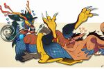 2025 3:2 3_toes 4_fingers absurd_res anthro antlers ball_sniffing balls barazoku bat black_hair blue_body blue_hair blue_scales bodily_fluids claws clothed clothing digital_media_(artwork) dragon duo eastern_dragon european_mythology facial_hair feet fingers genital_fluids genitals hair heart_symbol hi_res horn humanoid_genitalia humanoid_penis hybrid jewelry lying male male/male mammal mythological_creature mythological_scalie mythology necklace nude on_back penis precum robe scales scalie sex sideburns simple_background smile sniffing sweat sweatdrop teeth toes twirling weath_verncel western_dragon whiskers winged_arms wings wyvern yellowluster