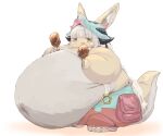 2025 belly big_belly clothing female food hat headgear headwear hi_res huge_belly humanoid lai0n made_in_abyss nanachi narehate obese overweight simple_background solo white_background yellow_eyes