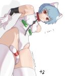  animal_ears ayanami_rei blue_hair breasts cat_ears cat_tail expressionless fake_animal_ears gloves highleg highres hip_bones nanja neon_genesis_evangelion over-kneehighs red_eyes short_hair simple_background slit_pupils small_breasts swimsuit tail thighhighs white_background zipper 