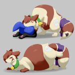  1:1 abdominal_bulge absurd_res anthro belly butt collar diorexity duo feral furret hi_res leo_(leocario) licking licking_lips lucario male nintendo paws pok&eacute;mon pok&eacute;mon_(species) scarf swallowing tail_maw tongue tongue_out video_games vore 