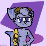  1:1 anthro breasts canid canine female fluffy fluffy_tail fox fur hair hi_res juan_jo lombax mammal medium_breasts nude purple_background purple_body purple_fur purple_hair ratchet_and_clank ratchet_and_clank:_rift_apart rivet_(ratchet_and_clank) shaded simple_background simple_shading solo sony_corporation sony_interactive_entertainment video_games 