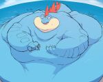  5:4 ambiguous_gender anthro belly blue_belly blue_body blue_skin blush crocodile crocodilian crocodylid feral feraligatr hi_res immobile morbidly_obese nintendo obese overweight pok&eacute;mon pok&eacute;mon_(species) reptile scales scalie video_games water zephy_03 