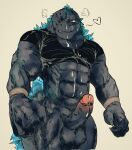  &lt;3 2021 abs anthro bodily_fluids bottomless clothed clothing cum cum_on_face cum_on_own_face cum_on_self erection genital_fluids genitals ggan_ggandi godzilla godzilla_(series) humanoid_genitalia humanoid_penis kaiju male muscular muscular_anthro muscular_male one_eye_closed penis shirt solo toho topwear 