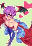  absurdres animal_print ass bangs bare_shoulders bat_wings collarbone demon_girl eyebrows_visible_through_hair flat_chest gloves head_wings highres kneeling leotard lilith_aensland pantyhose purple_hair red_leotard rumblyf solo vampire_(game) wings 