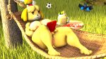  16:9 3d_(artwork) animal_crossing anthro ball barefoot beverage big_breasts breasts curvy_figure daemont92 digital_media_(artwork) exhibitionism feet female gameboy_advance_sp garden genitals hammock hi_res isabelle_(animal_crossing) lying nintendo nipples nude on_back pussy relaxing short_stack soccer_ball solo source_filmmaker sprinkler thick_thighs toes video_games voluptuous wide_hips widescreen 