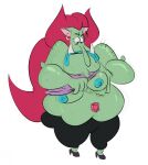  belly breasts clothed clothing disney female gem green_body green_skin hair hi_res humanoid jodero ms._skullnick nipples not_furry overweight overweight_female overweight_humanoid red_hair simple_background solo star_vs._the_forces_of_evil troll white_background 