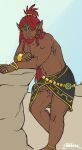  absurd_res atelierlunatic balls clothing erection exhibitionism ganondorf genitals gerudo hi_res humanoid male mammal nintendo not_furry penis public simple_background solo the_legend_of_zelda video_games voyeur 