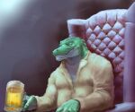  5_fingers alcohol alligator alligatorid anthro beer beer_glass beverage brown_clothing brown_coat brown_topwear chair clothing coat cregon crocodile crocodilian crocodylid fingers furniture green_body green_scales kingie male multicolored_body multicolored_scales office_chair reptile scales scalie shirt topwear two_tone_body two_tone_scales white_body white_clothing white_scales white_shirt white_topwear 