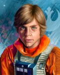  1boy blonde_hair blue_eyes highres jumpsuit karol_cordero looking_at_viewer luke_skywalker mark_hamill official_alternate_costume orange_jumpsuit realistic rebel_logo_(star_wars) short_hair signature solo star_wars star_wars:_the_empire_strikes_back upper_body 