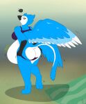  2019 3_toes 4_fingers after_vore annoyed anthro anthro_pred avian beak belly big_belly big_breasts big_butt biped bird black_beak blue_body blue_feathers blue_jay bottomwear bra breasts brown_eyes bubble butt butt_expansion clothed clothing corvid curvy_figure dated digestion digital_media_(artwork) digitigrade dressing expansion eyelashes feathered_wings feathers feet female female_pred fingers frown gryphon hi_res hybrid jay_(bird) looking_at_self looking_back looking_down merida_(gramzon) motion_lines multicolored_body multicolored_feathers mythological_avian mythology new_world_jay obese obese_anthro obese_female oral_vore oscine overweight overweight_anthro overweight_female panties passerine pictographics pippuri rear_view rumbling_stomach scuted_arms shadow signature skimpy soft_vore solo sound_effects standing thick_thighs toes underwear voluptuous vore wardrobe_malfunction weight_gain white_body white_feathers wide_hips wings 