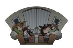  2girls ahoge animal_ears black_hair blanket brown_hair character_doll doll doqute_stuffed_doll hair_between_eyes hamu_koutarou highres horse_ears horse_girl kitasan_black_(umamusume) long_hair multicolored_hair multiple_girls night open_mouth satono_diamond_(umamusume) sleeping sleepwear streaked_hair sweatdrop umamusume 