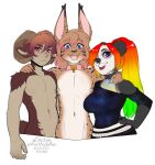  2021 alpha_channel anthro breasts clothed clothing collar digital_media_(artwork) eyebrows eyelashes felid feline female giant_panda hi_res horn kittydee male mammal open_mouth purple_eyes smile teeth tongue trio ursid 