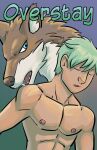  ambiguous_gender anthro blue_eyes brown_body brown_fur canid canine cover cover_art cover_page duo eyes_closed fur green_hair hair hi_res human male mammal nipples nude open_mouth phrannd were werecanid werecanine werewolf 