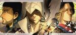  2boys 2girls alexios_(assassin&#039;s_creed) apple apple_(reverse:1999) assassin&#039;s_creed:_odyssey assassin&#039;s_creed_(series) assassin&#039;s_creed_ii beard beard_stubble bird black_coat black_hat boater_hat brother_and_sister brown_hair coat column crossover ezio_auditore_da_firenze facial_hair food fruit glowing golden_apple grey_eyes grey_hair hand_up hat highres hood hood_over_one_eye hood_up kassandra_of_sparta ling_(chaaaaanhikari) looking_at_viewer multiple_boys multiple_girls mustache_stubble official_alternate_costume one_eye_covered parted_lips pillar portrait profile reverse:1999 scar scar_across_eye scar_on_face short_hair siblings stubble upper_body vertin_(reverse:1999) white_bird white_hood yellow_eyes 