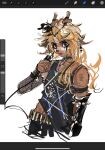  1girl antlers art_program_in_frame belt black_nails black_tank_top blue_eyeshadow blue_lips brown_eyes chinese_commentary commentary cropped_legs deer_antlers deer_girl deltarune eyeshadow fishnet_sleeves fishnets furry furry_female goth_fashion highres holding holding_microphone horns makeup microphone moyi7239 noelle_holiday runny_makeup solo tank_top 