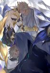  2boys alternate_form black_skin blonde_hair boy_on_top colored_skin covered_face cracked_skin detached_wings half-closed_eyes highres honkai:_star_rail honkai_(series) hug looking_at_another male_focus multiple_boys multiple_views open_mouth phainon_(honkai:_star_rail) profile renjian85537597 short_hair topless_male wings yaoi zephyro 
