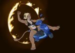  2021 anthro blonde_hair bra clothing felid female fist_pump hair hi_res lion mammal moped pantherine panties ring_of_fire sally_pride solo stupidgnoll suspended_in_midair teenage_mutant_ninja_turtles underwear vehicle 