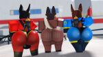 2025 3d_(artwork) anthro axe big_butt black_body black_bodysuit black_clothing black_fur black_skinsuit bodysuit bottomwear brown_body brown_bottomwear brown_clothing brown_ears brown_fur brown_pants brown_suit brown_tail brown_topwear bulge butt canid canine canis cigarette cigarette_smoke clothed clothing cosplay digital_media_(artwork) dobermann domestic_dog fire_axe fire_symbol flamethrower fur group hi_res holding_axe holding_cigarette holding_flamethrower holding_melee_weapon holding_object holding_ranged_weapon holding_weapon humanoid male mammal melee_weapon multicolored_body multicolored_bodysuit multicolored_bottomwear multicolored_clothing multicolored_ears multicolored_fur multicolored_skinsuit multicolored_suit multicolored_tail multicolored_topwear outside pants pinscher pose pyro_(team_fortress_2) ranged_weapon rear_view red_bodysuit red_clothing red_skinsuit roblox robloxian short_tail skinsuit smoke spy_(team_fortress_2) standing suit tail team_fortress_2 thick_thighs tight_clothing topwear trio two_tone_body two_tone_bottomwear two_tone_clothing two_tone_ears two_tone_fur two_tone_pants two_tone_suit two_tone_tail two_tone_topwear valve weapon willie_piv yellow_bodysuit yellow_clothing yellow_skinsuit