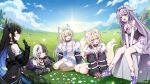  5girls :3 :d animal_collar animal_ears argyle_clothes argyle_pantyhose arm_warmers asymmetrical_horns bandaid bandaid_hair_ornament belt black_bow black_bowtie black_choker black_collar black_dress black_gloves black_hair black_pantyhose black_skirt black_vest blonde_hair blue_belt blue_hair blue_hairband blue_sky bow bowtie breast_strap breasts brown_socks center-flap_bangs chest_jewel choker cleavage_cutout closed_mouth clothing_cutout cloud collar colored_inner_hair commentary_request copyright_notice couch cropped_shirt crossed_bangs cutout_above_navel detached_collar detached_sleeves dog_ears dog_girl dog_tail double-parted_bangs dress dress_shirt english_commentary feather-trimmed_sleeves flower food frilled_shirt_collar frilled_shorts frilled_sleeves frills fuwawa_abyssgard fuwawa_abyssgard_(1st_costume) gem gloves gradient_hair grass grey_hair hair_between_eyes hair_flaps hair_ornament hairband hairclip headpiece holoadvent hololive hololive_english horn_flower horn_hairband horns jewel_under_eye kneehighs koseki_bijou koseki_bijou_(1st_costume) large_breasts long_hair long_sleeves midriff miniskirt mixed-language_commentary mococo_abyssgard mococo_abyssgard_(1st_costume) mole mole_under_eye multicolored_hair multiple_girls navel nerissa_ravencroft nerissa_ravencroft_(1st_costume) noraneco117 official_art on_couch open_mouth outdoors pantyhose pink_belt pink_eyes pink_hair purple_eyes purple_gemstone purple_hair ribbed_shirt shiori_novella shiori_novella_(1st_costume) shirt short_dress short_shorts shorts shoulder_cutout sidelocks single_detached_sleeve sitting skirt sky sleeveless sleeveless_dress smile socks spiked_collar spikes split-color_hair strapless strapless_dress streaked_hair t-shirt tail two_side_up uneven_horns very_long_hair vest virtual_youtuber white_dress white_shirt white_shorts 