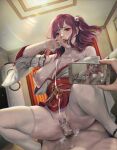  breasts censored cum dead_or_alive honoka_(doa) janggun miko nipples no_bra nopan open_shirt penis pubic_hair skirt_lift thighhighs wet 