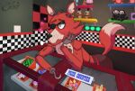 &lt;3 2021 animatronic anthro ball belt blush bottomwear canid canine canis checkered_wall clothed clothing detailed_background digital_drawing_(artwork) digital_media_(artwork) dipstick_tail english_text eye_patch eyewear fangs five_nights_at_freddy&#039;s fox foxy_(fnaf) freckles fur half-closed_eyes hand_on_face hi_res hook_hand leaning leaning_forward looking_away machine male mammal metal multicolored_tail narrowed_eyes pants pirate plushie red_body red_fur robot robotic_arm seachord shirtless signature smile solo tan_body tan_fur text toy video_games wire yellow_eyes 